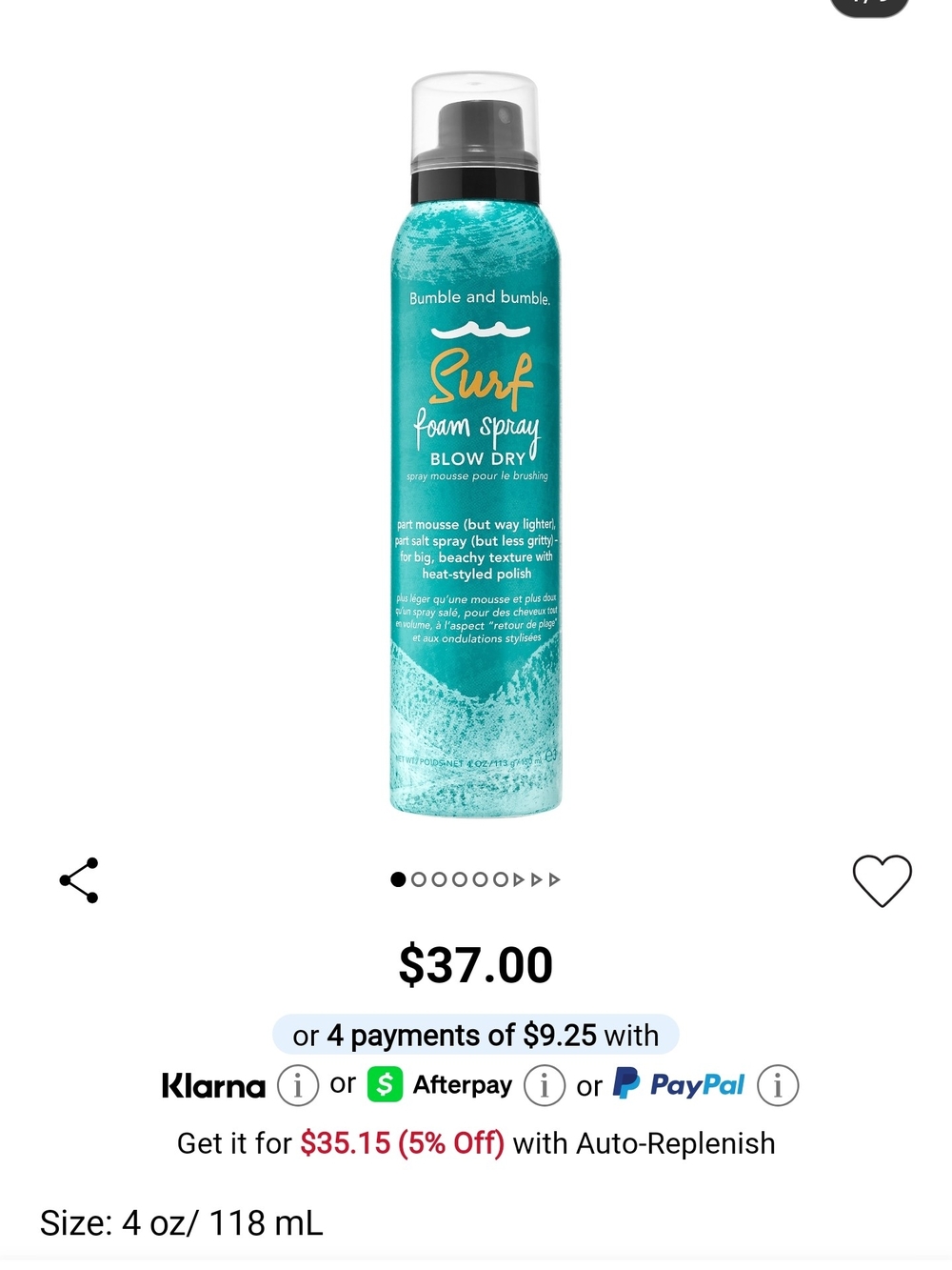 Bumble and bumble Surf Foam Spray Blow Dry 4oz